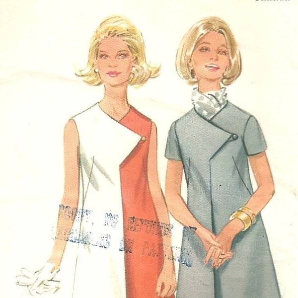 Vintage 60s Butterick 4993 Misses Asymmetrical Front Button Summer Dress Sewing Pattern