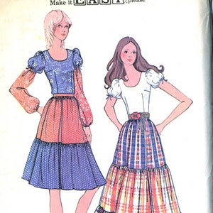 Vintage 70s McCalls 3257 UNCUT Misses Boho Gathered Tiered Skirt and Peasant Blouse Sewing Pattern Size 14 Bust 36
