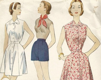 Vintage 50s McCalls 9765 Misses Long or Short Tennis Dress and Shorts Sewing Pattern Size 14 Bust 32