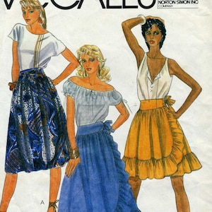 Vintage 80s McCalls 8061 UNCUT Misses Gathered and Ruffled Wrap Skirt in Three Lengths Sewing Pattern