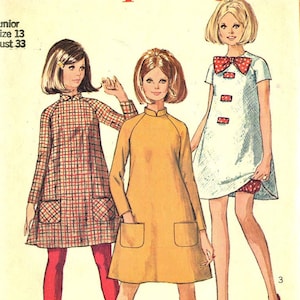 Patrón de costura Simplicity 7284 Junior Miss Mini Tent Dress and Bloomers de los años 60. Talla 13. Busto 33.