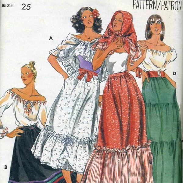 Vintage 70s Butterick 5375 UNCUT Misses Gathered, Tiered Broomstick Skirt and Triangular Shawl Sewing Pattern Size Waist 25