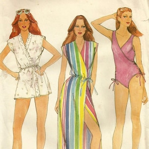Vintage 70s Butterick 3902 UNCUT Misses Wrap Front Swimsuit and Coverup Sewing Pattern Size 10 Bust 32.5