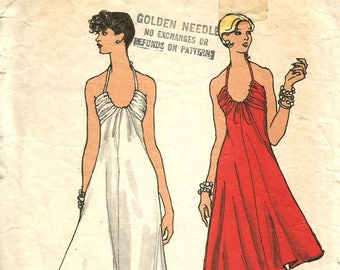 Vintage 70s Vogue 8583 Misses Draped Front Bodice Halter Dress Sewing Pattern