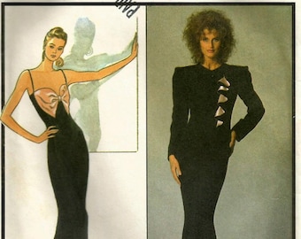 Vintage 80s Style 1294 UNCUT Misses Dramatic Big Bow Bodice Evening Dress and Frilled Jacket Sewing Pattern Size 16 Bust 38 Caroline Herrera