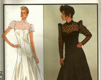 Vintage 80s Style 4504 UNCUT Misses Fit and Flare Evening Dress with Lace Inset Bodice Sewing Pattern Size 10 Bust 32.5 by Prue Acton