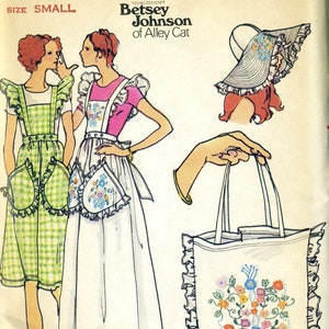 Vintage 70s Butterick 4090 UNCUT Misses  Full Apron, Floppy Hat, Tote Bag with Embroidery Sewing Pattern by Betsey Johnson