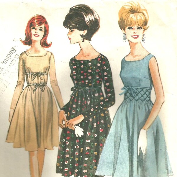 Vintage 60s McCalls 8116 Misses High Waisted Dress with Optional Smocking Transfer Sewing Pattern Size 10 Bust 31