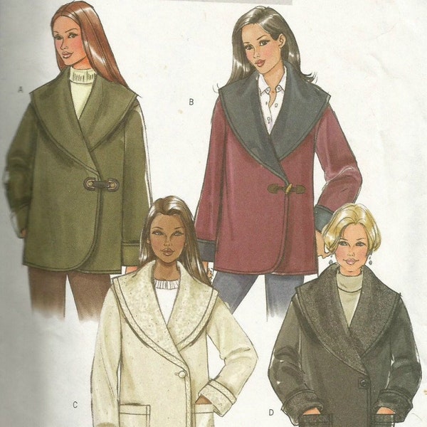 Butterick 4354 UNCUT mist fleece of nepbont jas met brede kraag naaipatroon maat XSM-MED buste 29,5-36