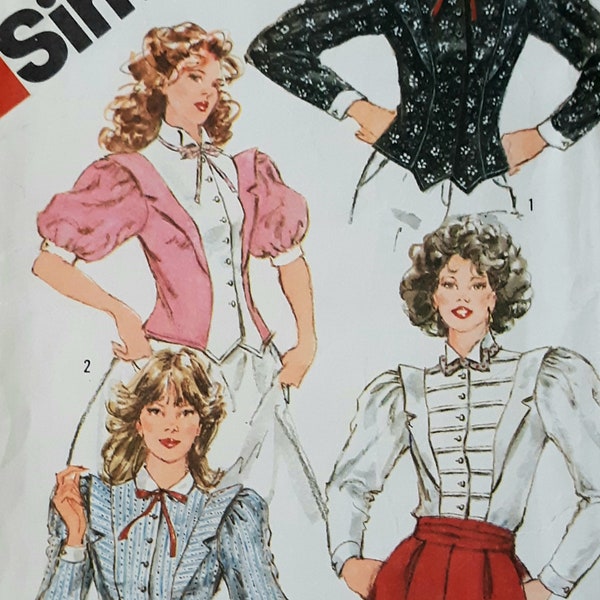 Vintage 80s Simplicity 5871 Misses Set of Blouses with Princess Seams and Sleeve Variations Sewing Pattern Size 10 Bust 32.5