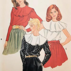Vintage 80s Butterick 4450 Misses Blouse with Flounce Collar and Sleeve Options Sewing Pattern Size 6-10 Bust 30.5-32.5