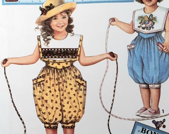 Vintage 90s Simplicity 8456 UNCUT Daisy Kingdom Toddler Girls Summer Romper with Portrait Collar Sewing Pattern Sizes 2- 4