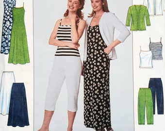 VTG 90s Simplicity 8660 UNCUT Misses Knit Slip Dress or Tank Top, Cardigan, Skirt and Cropped Pants Sewing Pattern Size 6-10 Bust 31.5-32.5