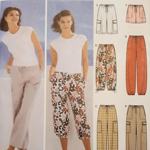 Simplicity 5562 UNCUT Misses Drawstring Waist Cargo Pants, Shorts and Cropped Pants Sewing Pattern Sizes 6-12 Waist 23-26.5