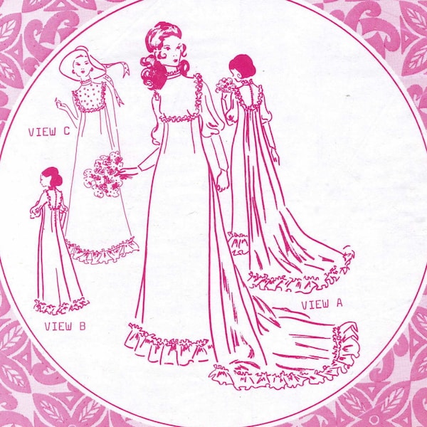 Vintage 70s Hawaiian Pacifica 3009 UNCUT Misses Victorian Bridal Dress with Train Sewing Pattern