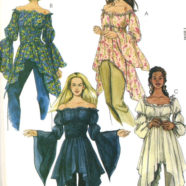 McCalls 4256 UNCUT Misses Peasant Blouse with Handkerchief Hem and Angel Sleeve Variations Sewing Pattern Size LRG-XXLRG