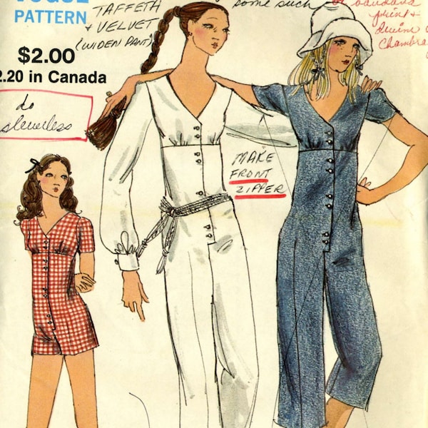 Vintage 70s Miss Vogue 8028 UNCUT Misses Empire Waist Jumpsuit and Romper Sewing Pattern - Size 14 Bust 36