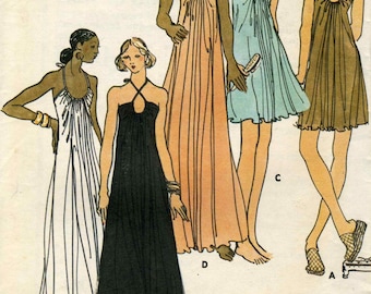 Vintage 70s Butterick 3407 UNCUT John Kloss Misses Key Hole Drawstring Night Gown or Evening Gown Pattern
