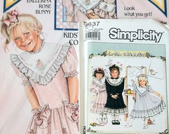 Vintage 90s Simplicity 9637 UNCUT Daisy Kingdom Girls Yoked Dress with Wide Collar Sewing Pattern Sizes 3-6X Plus Collar Fabric