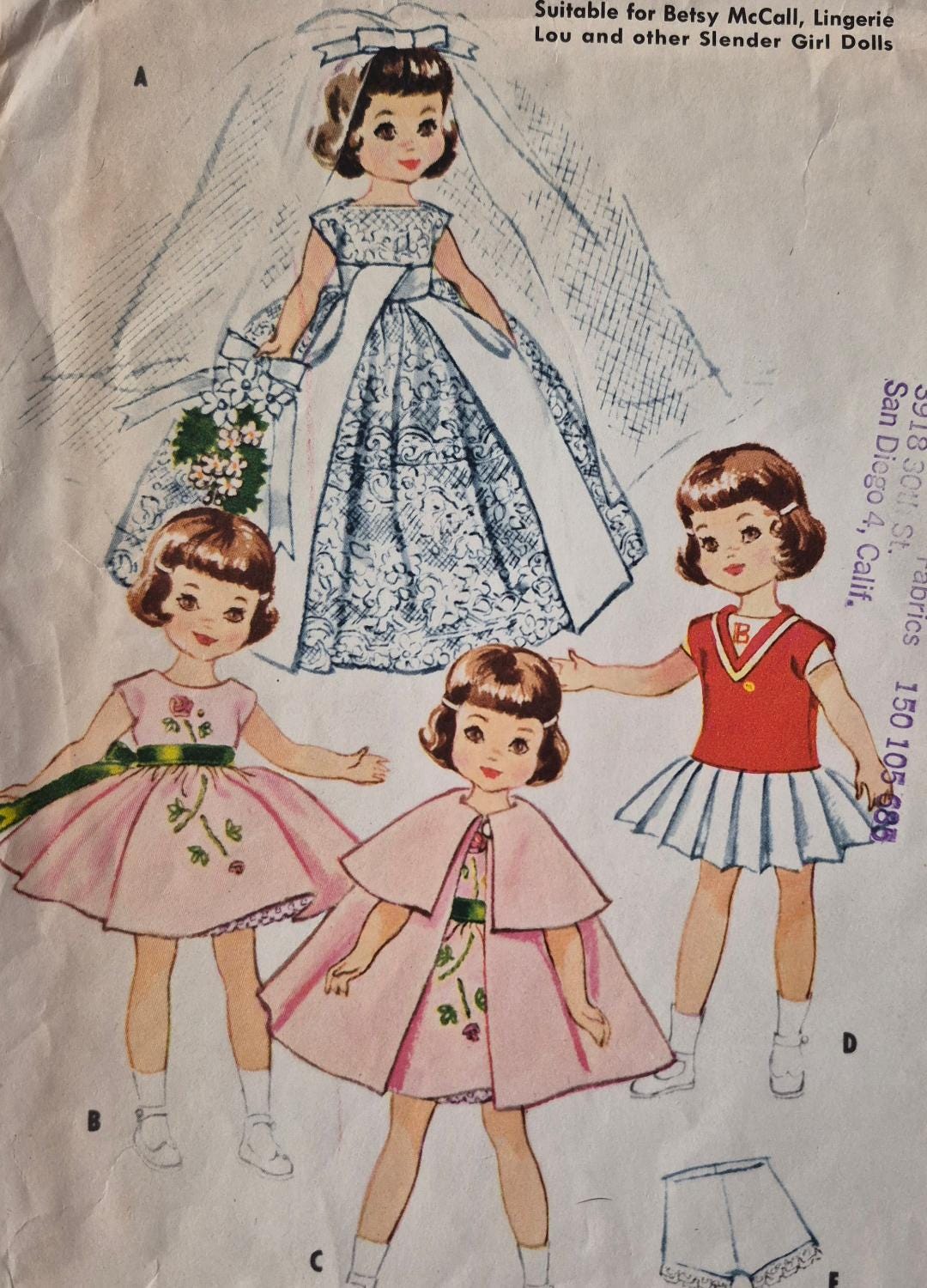 Vintage 50s Mccalls 2323 Betsy Mccall Slender Doll Clothes Bride Dress ...