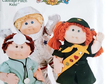 Vintage 80s Butterick 3728 / 401 UNCUT Cabbage Patch Kids Astronaut, Girl Scout and Medical Doctor 16 Inch Doll Sewing Pattern