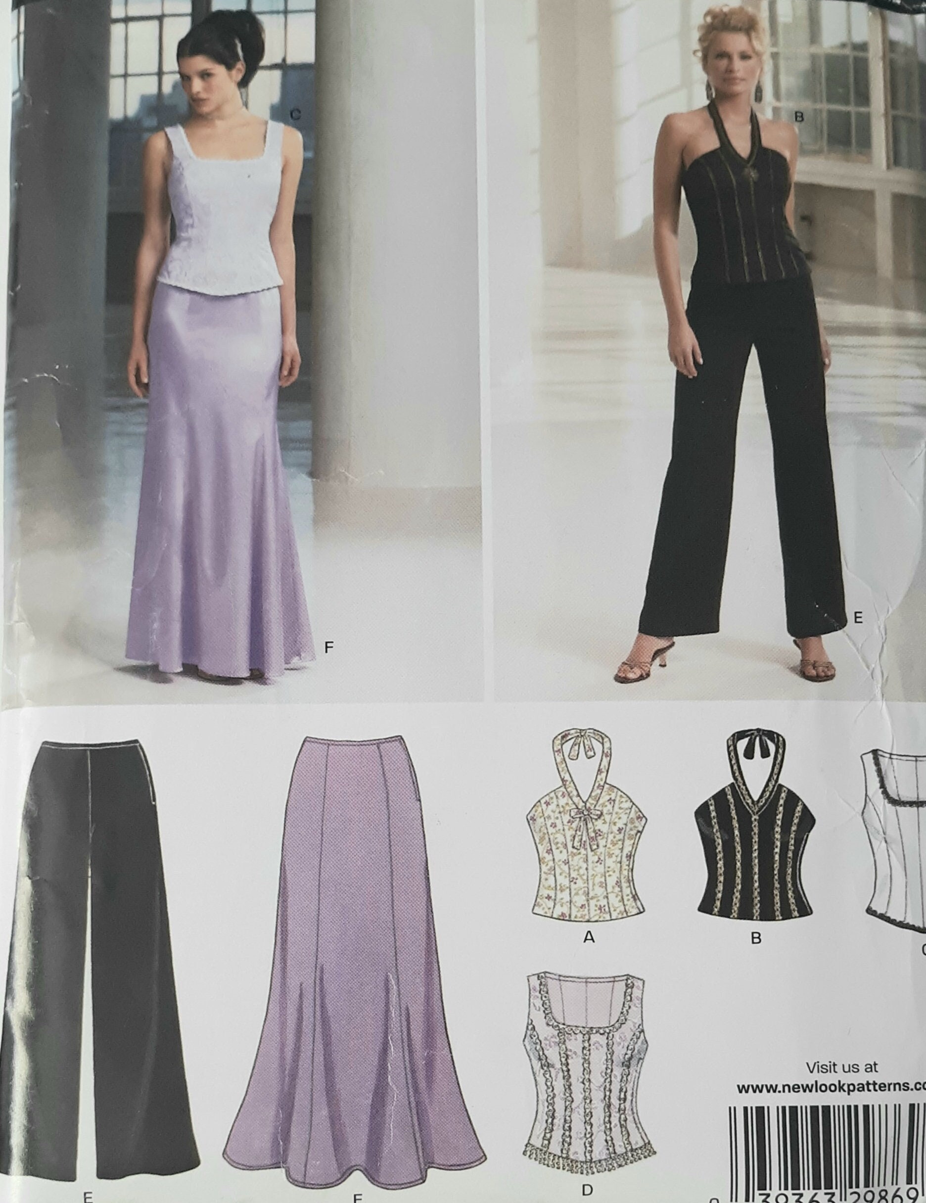 New Look 6584 UNCUT Misses Evening Camisole or Halter Top, Pants and Flared Gored Maxi Skirt Sewing Pattern Size 6-16 Bust 30.5-38