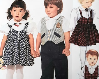 Vintage 90s McCalls 6337 UNCUT Toddler Girls and Boys Jumper, vest, Pants and Knickers Sewing Pattern Size 2-4