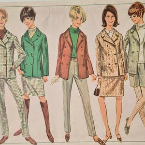 Vintage 60s Simplicity 7207 Misses UNCUT Double Breasted Jacket, Slim Skirt, Cigarette Pants and Shorts Sewing Pattern Size 12 Bust 32