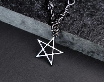 Goth Stacheldraht Halskette, Pentagramm Anhänger Choker, Punk Dorn Kette, Schwarz Dunkel E-girl Unisex Schmuck, Statement Schmuck