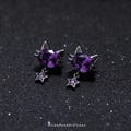 Gothic Purple Cat Stud Earrings with Dangle Star, Everyday Alt Jewelry