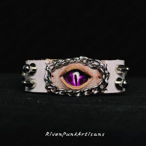 Pastel Purple Leather Cuff Bracelet: Chain Lock, Spikes, Studs - RivenPunkArtisans