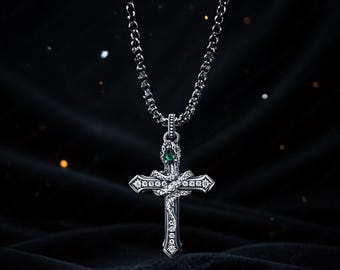 Wächterschlangen-Kreuzamulett, Symbol der Weisheit, Vintage-Gothic ästhetik-Halskette, Dark Academia-Schmuck, Rock-Punk-Stil, Unisex-Geschenk