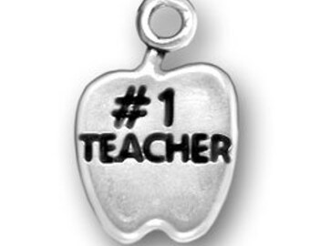Sterling Silver #1 Teacher Apple Charm
