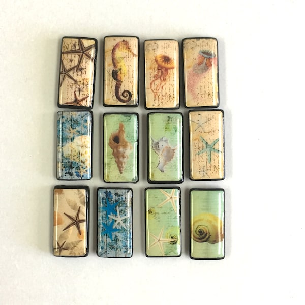 Sea life and beach themed Bamboo Tile Pendants, Shells, Seahorse, Starfish