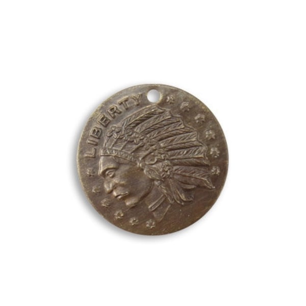 4 pieces Liberty Indian Coin Charm, Brass, Vintaj P254 19.5mm