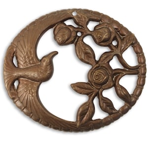 3 Rose & Bird Brass Pendants: Vintaj Jewelry Focal (47mm)