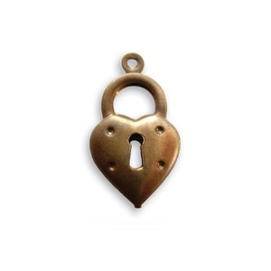 4 pieces brass Heart  Lock Charms by VINTAJ -  DP100