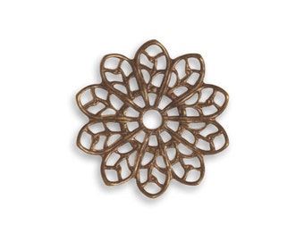 4 Pieces 20.5mm Filigree Flower Embellishment, Vintaj Natural Brass, Vintaj Item FS029