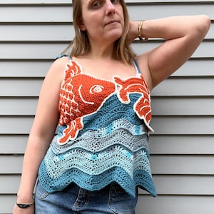 Patrón de top de crochet: Camiseta sin mangas Fish You Were Here