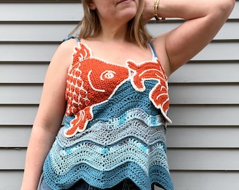 Patroon gehaakte top: Fish You Were Here-tanktop
