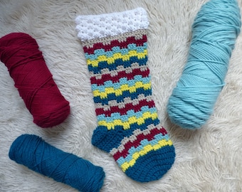 Crochet Christmas Stocking Pattern: Snowballs & Stripes Stocking
