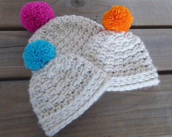 Modèle de bonnet au crochet : Bonnet à pompons