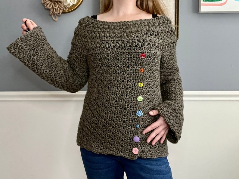 Crochet Sweater Pattern: Best Buttons Sweater image 2