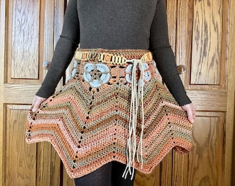 Vintage✨Crochet Remake Wrap Skirt Vintage Wrap Skirt Crocheted Skirt Turquoise Wrap Skirt Reversible