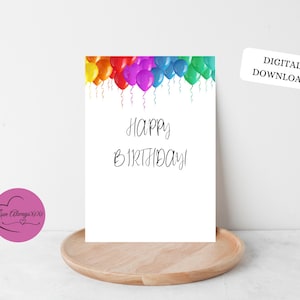 Printable Birthday Card, Assorted Balloons, Digital Download, Printable Greeting Card, Digital Birthday Card, Blank Card