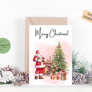 Printable Greeting Card, Christmas Card, Santa, Digital Download, Blank Card