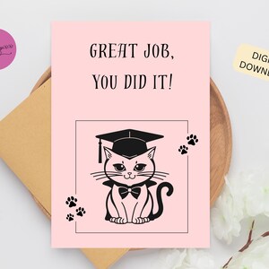 Printable Congrats Card, Grad Card, Cat Frame, Cat Grad, Digital Download, Printable Greeting Card, Digital Congrats Grad Card, Blank Card
