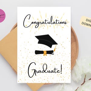 Carte imprimable de félicitations, carte de diplômé, confettis d'or, téléchargement numérique, casquette de remise des diplômes, carte de voeux imprimable, carte de félicitations de diplômé, carte vierge