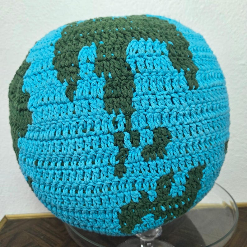 Urban Outfitters Crochet Knit Globe Pillow Smiley Earth Dorm Decor image 9