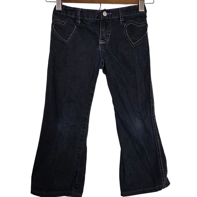 VTG Y2K Wrangler Girls 5T Bootcut Jeans Heart Pockets Dark Wash Denim image 1